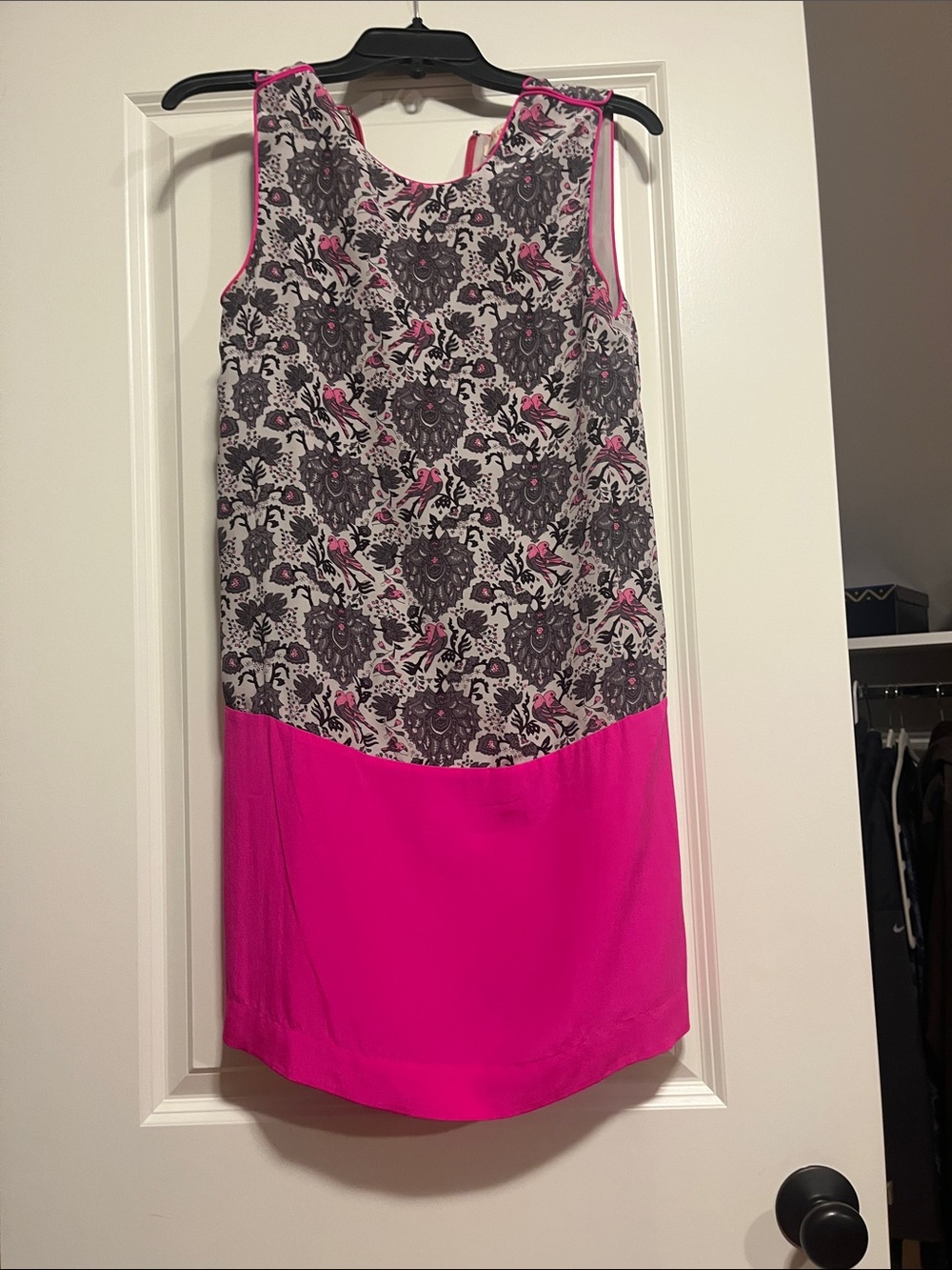 Rebecca Taylor Pink and Black Patterned Sleeveless Shift Dress